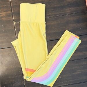 Terez Yellow Leggings with Pastel Rainbow Details NWOT